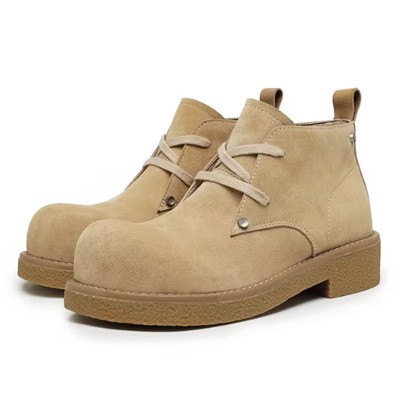 Retro British Style Derby Ankle Boots with Metal Decor and Suede Finish